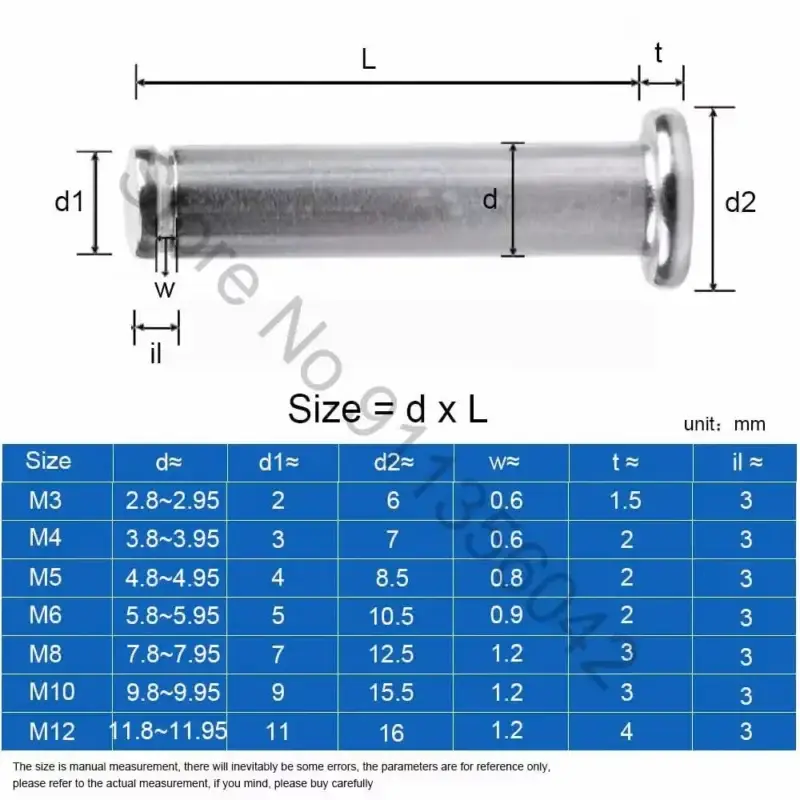 Stainless Steel Flat Head Bearing Cylinder with pin clip - Image 2